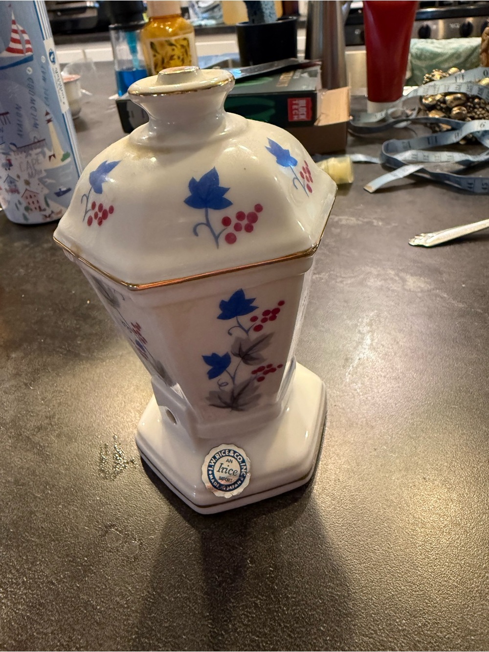 Vintage Porcelain Perfume Warmer Night Light Gooseberry Floral Japan